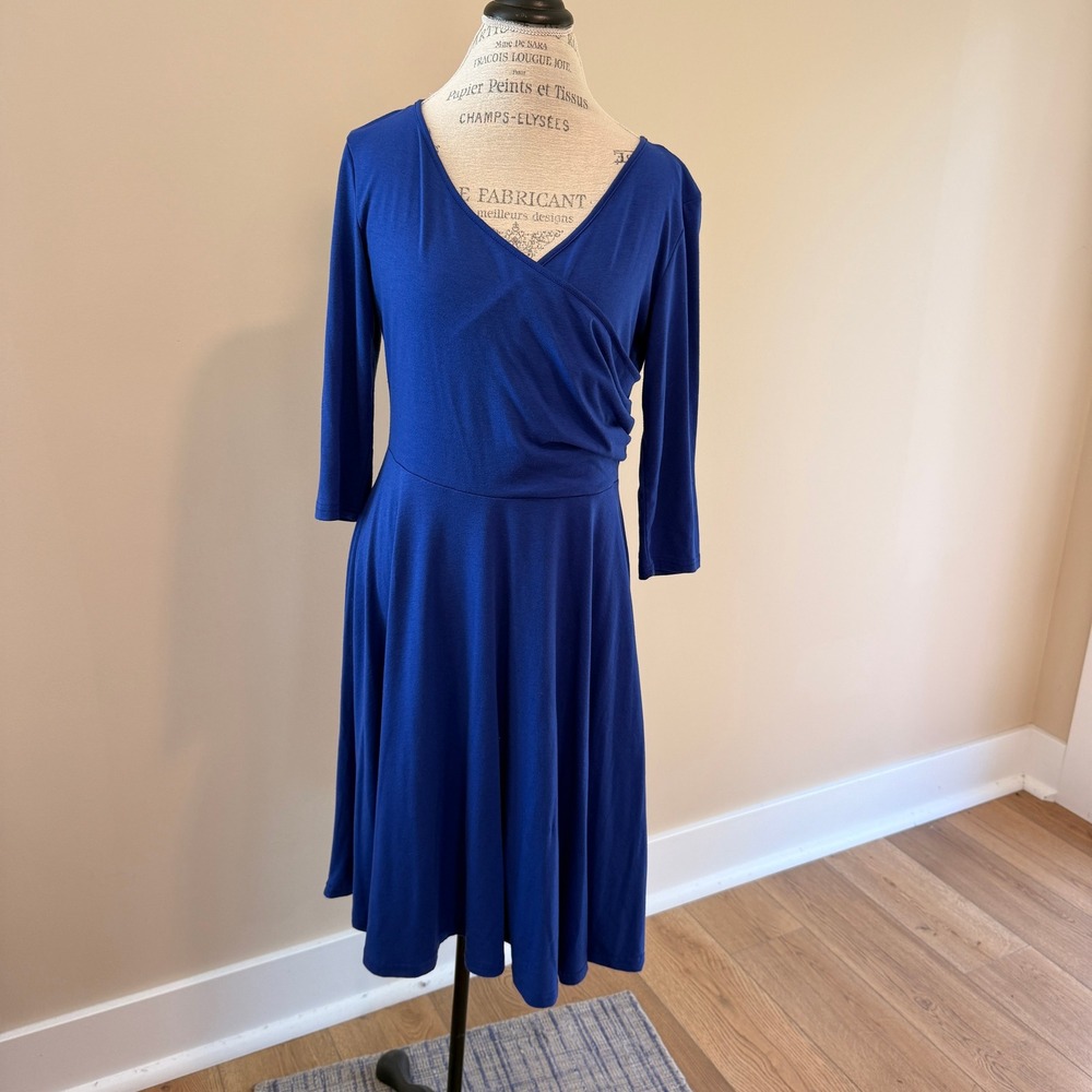 Missky Women's Royal Blue‎ Fit & Flare V-Neck Midi Dress Size L